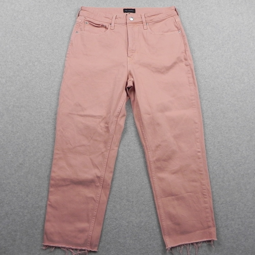 Free Assembly Jeans Womens 12 Short 90s Straight Pink Frayed Hem Stretch Denim